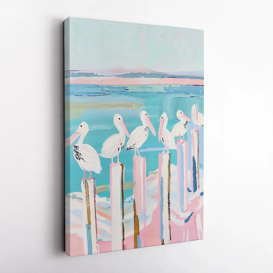 Pelican Wall Art Canvas Print | Abstract Watercolor Coastal Birds | Premium Gallery Wrapped Canvas | Beach House Nautical Home Decor Gift