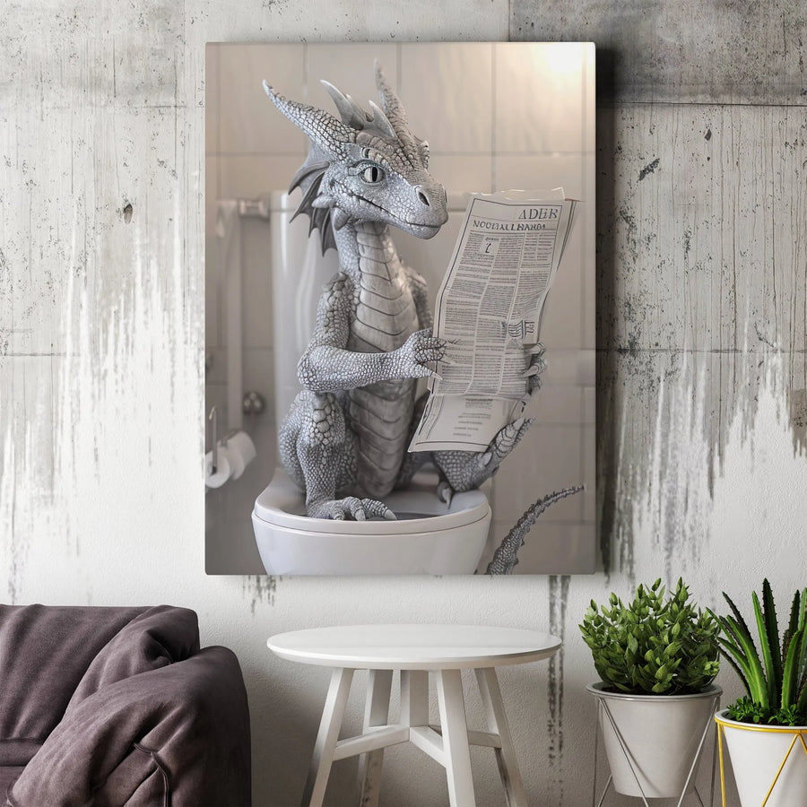 Dragon Wall Art | Funny Bathroom Decor Canvas | Premium Gallery Wrapped Print | Quirky Fantasy Gift for Fantasy Lovers