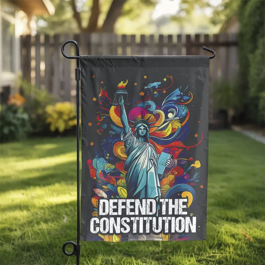 Defend The Constitution Garden Flag | Vibrant Statue of Liberty Art | Double Sided Premium Polyester | Patriotic American Yard Decor Gift