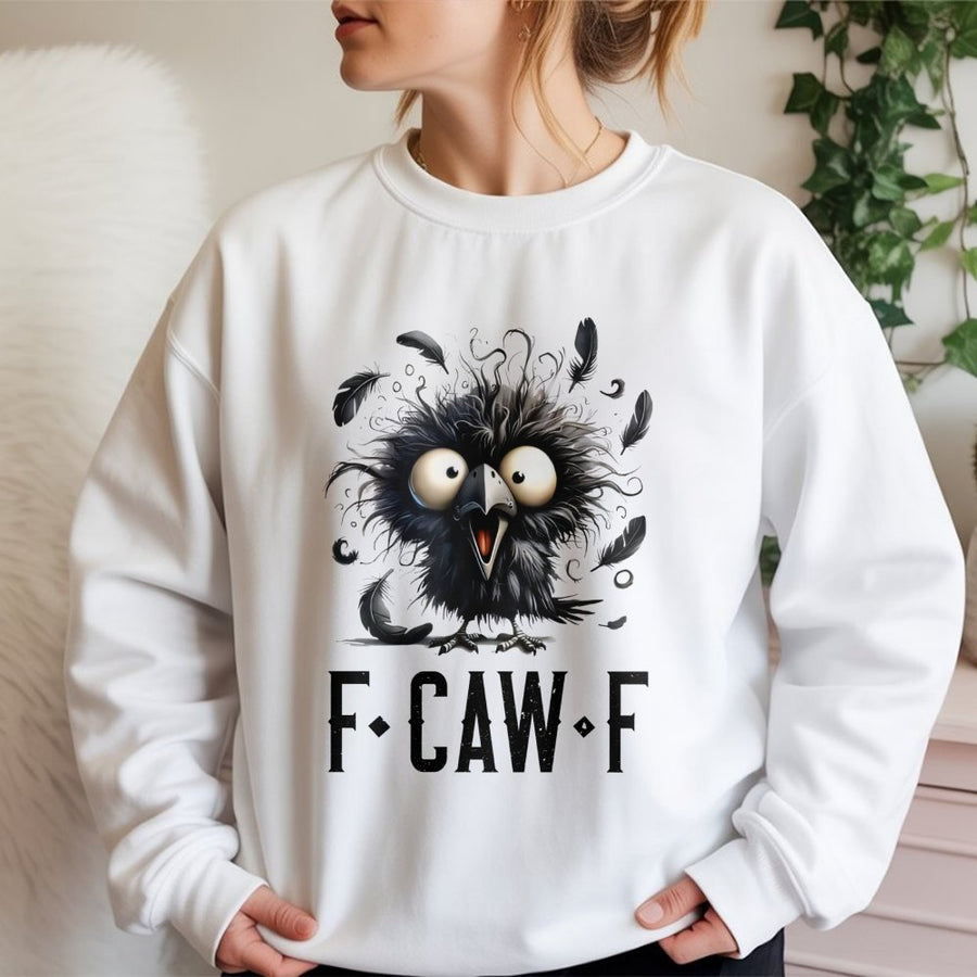 F-Caw-F Crow Sweatshirt | Funny Raven Pun Graphic | Soft Cotton Blend Unisex Pullover | Gothic Bird Lover Gift
