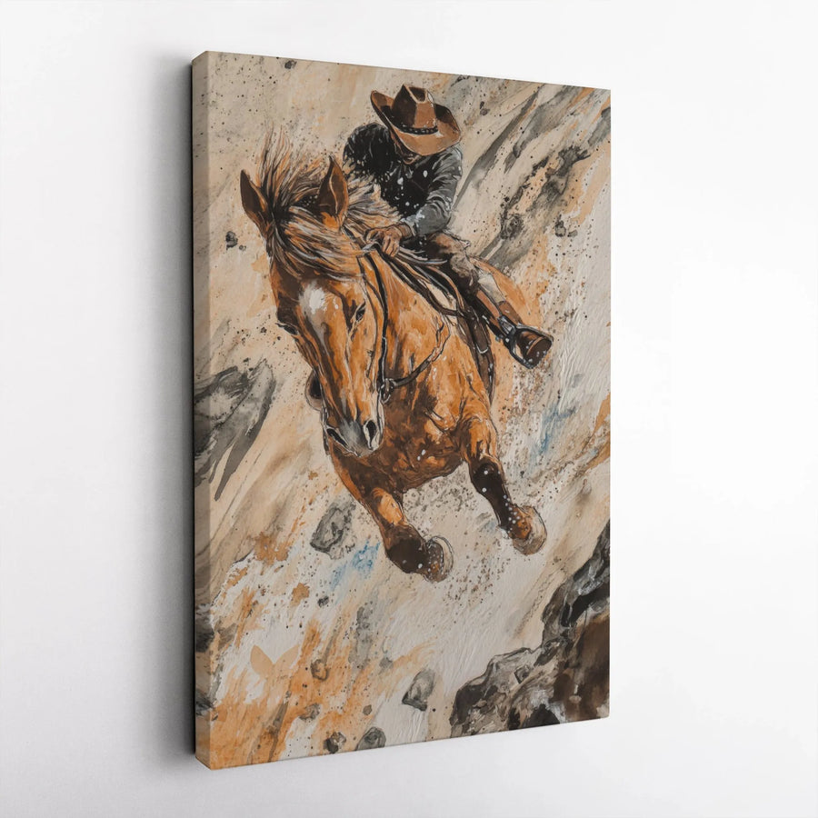Western Cowboy Wall Art | Galloping Horse Watercolor Print | Premium 1.25" Gallery Canvas | Rustic Home Decor Gift for Horse Lovers