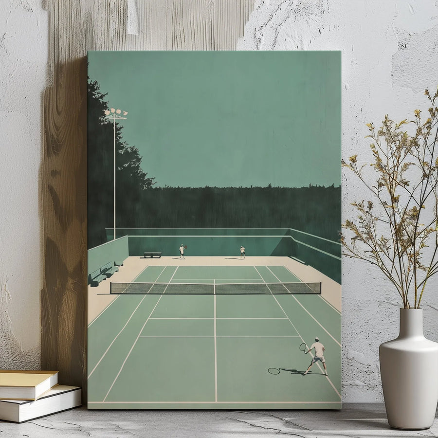 Tennis Court Canvas Wall Art | Minimalist Sports Illustration Print | Premium Gallery Wrap Decor | Gift for Tennis Player & Coach