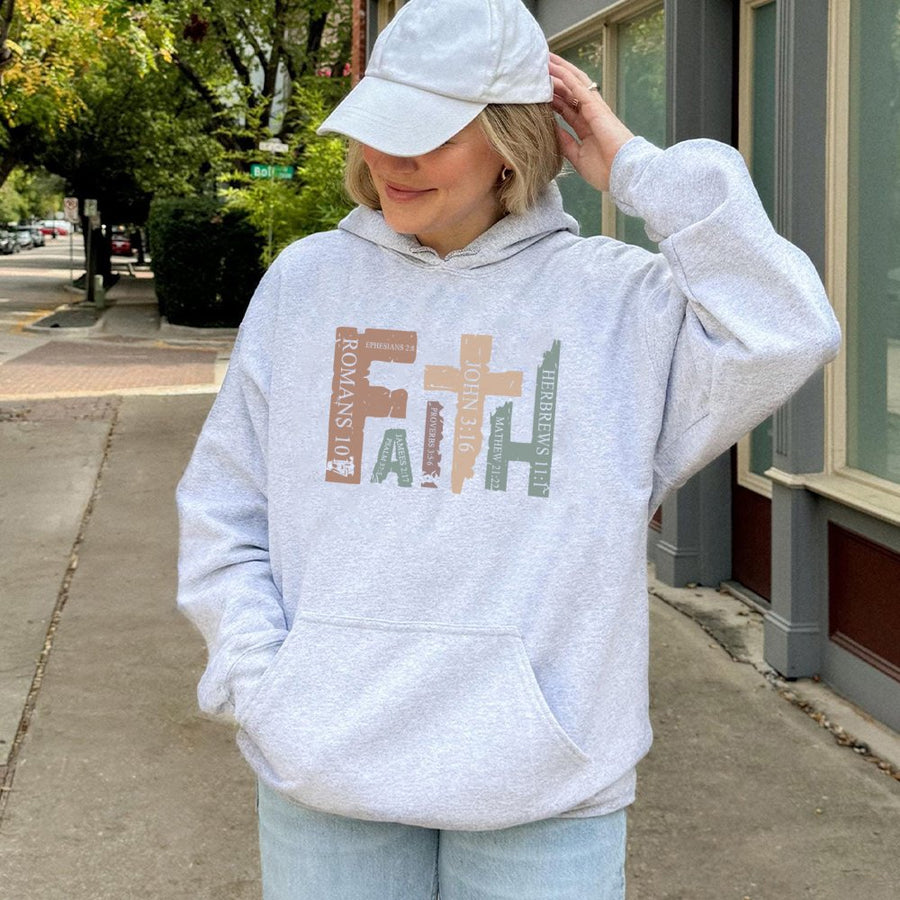 Faith Hoodie | Bible Verse Scripture Typography | Premium Cotton-Blend Sweatshirt | Christian Faith-Based Apparel Gift for Women and Men