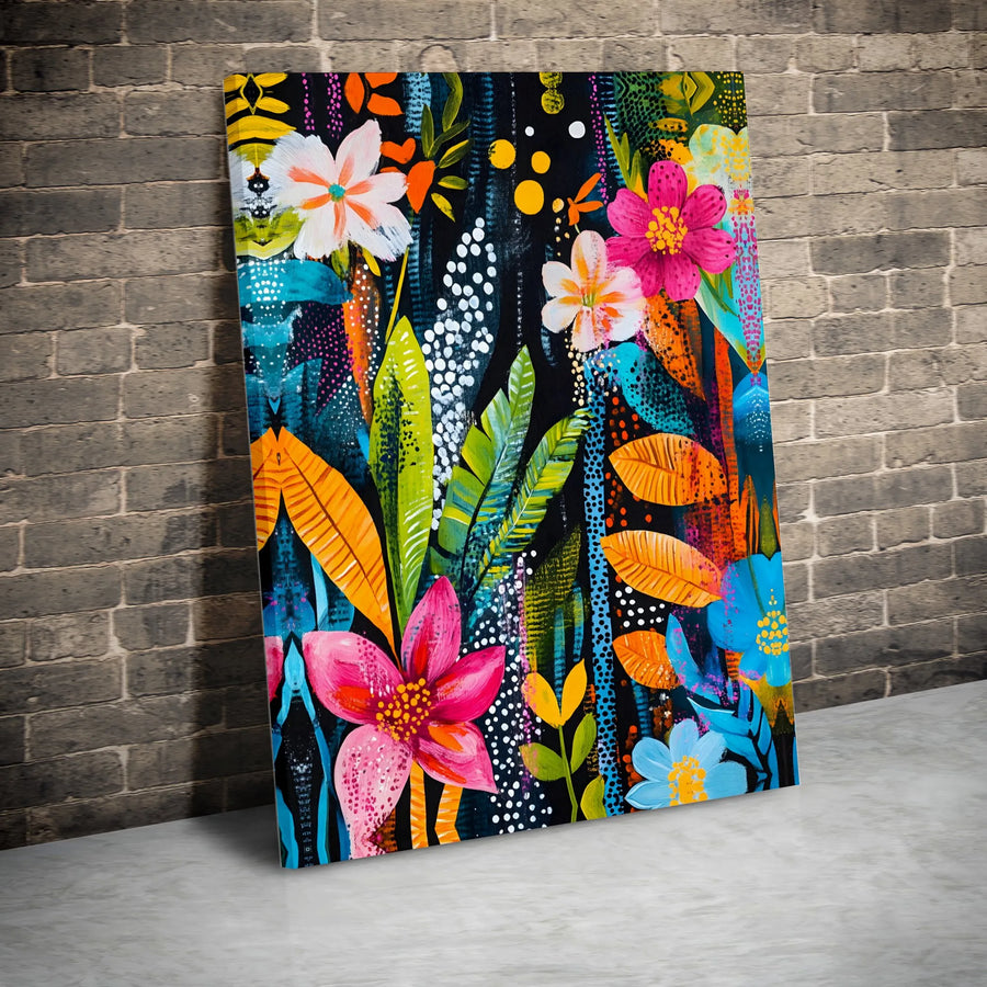 Vibrant Floral Canvas Wall Art | Abstract Botanical Painting Print | Premium Gallery Wrap Canvas | Modern Living Room Decor Gift