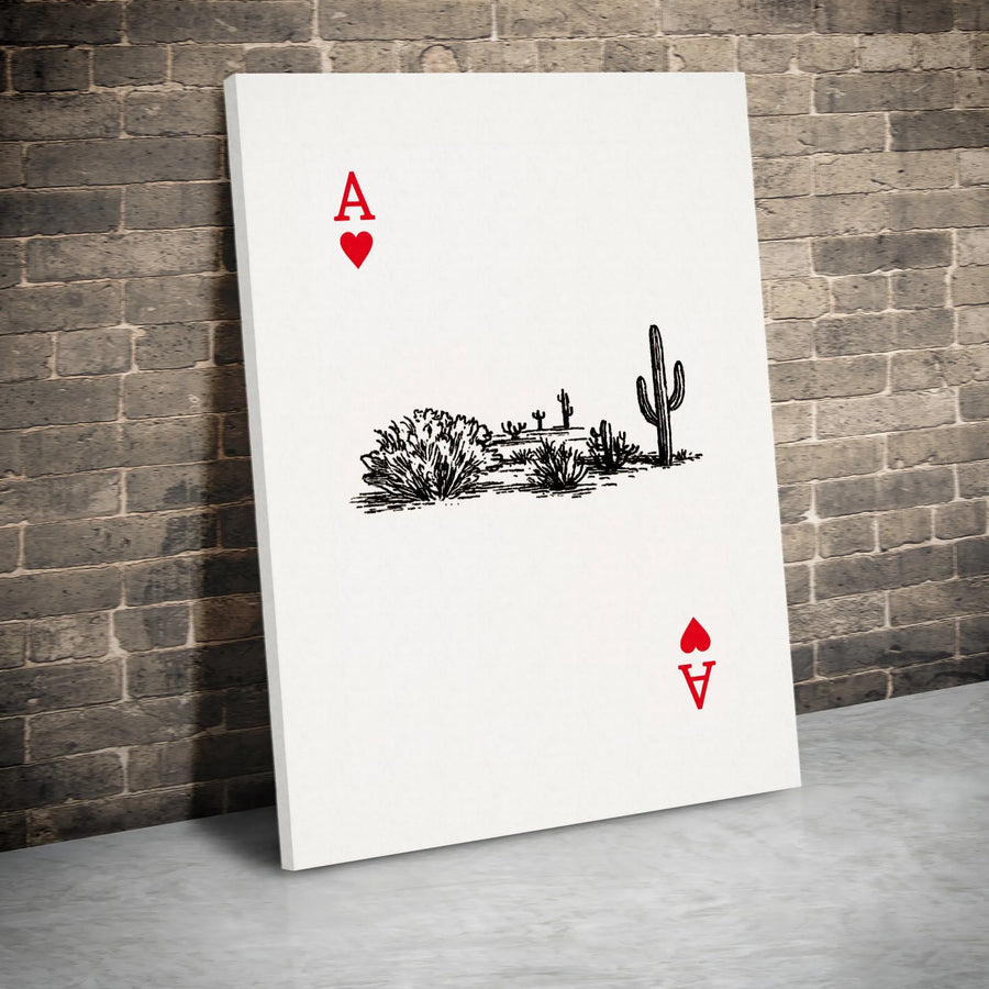 Ace of Hearts Canvas Print | Desert Cactus Playing Card Design | Premium Thick Gallery Canvas | Poker Player Gift for Game Room Decor