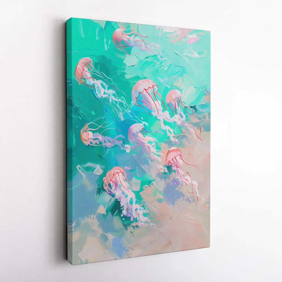 Jellyfish Canvas Wall Art | Abstract Ocean Painting Print | Premium Gallery Wrapped Canvas | Coastal Home Decor Gift for Beach House
