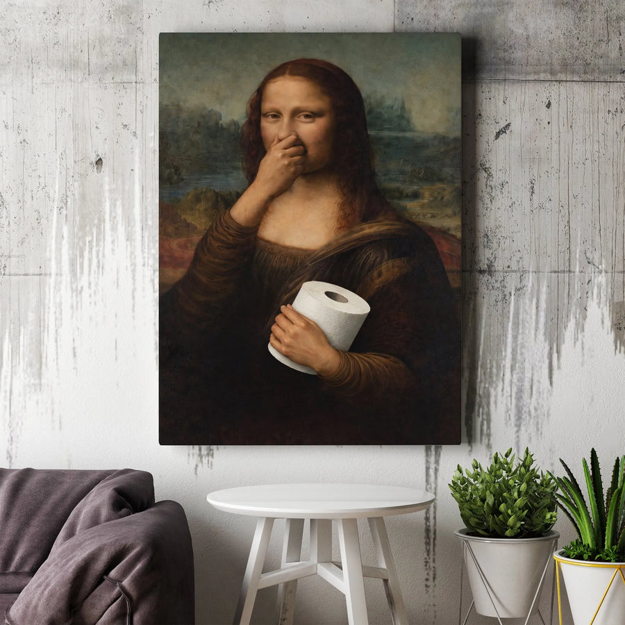 Mona Lisa Toilet Paper Canvas | Funny Bathroom Wall Art | Premium Gallery Wrapped Canvas | Modern Home Decor Gift