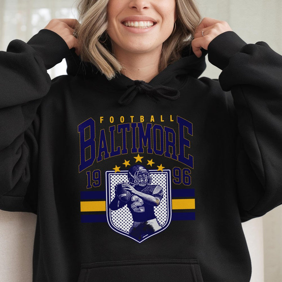 Baltimore Football Hoodie | 1996 Retro Vintage Sport Graphic | Soft Cotton-Blend Premium Quality | Gift for Football Fans and Maryland Sports Lovers
