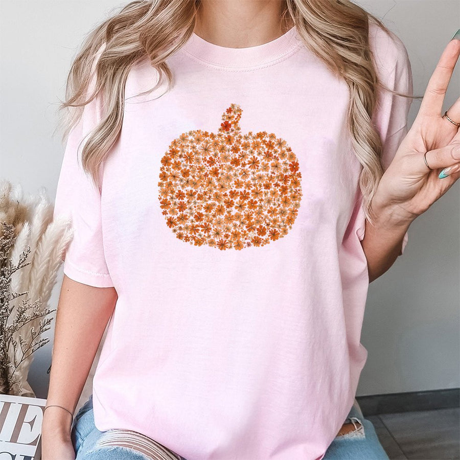 Boho Floral Pumpkin T-Shirt | Fall Aesthetic Graphic Tee | 100% Cotton Premium Quality | Cozy Thanksgiving Autumn Gift For Her