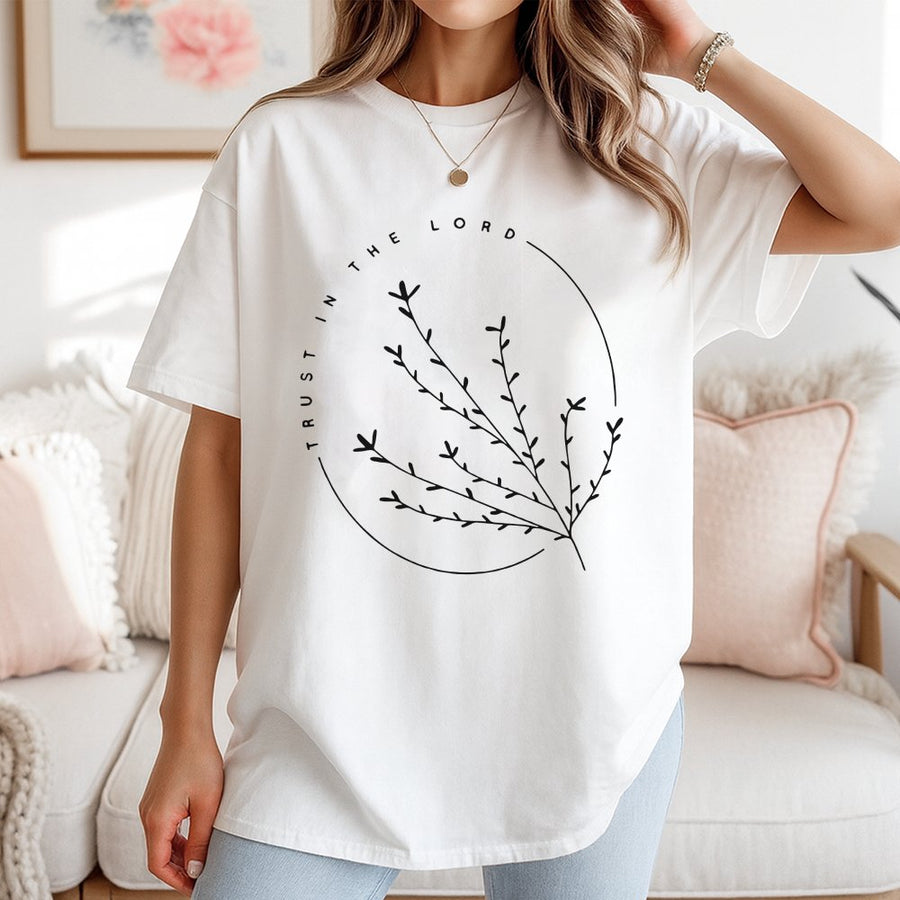 Trust In The Lord T-Shirt | Minimalist Botanical Faith Graphic | 100% Premium Cotton Tee | Christian Gift for Women & Men