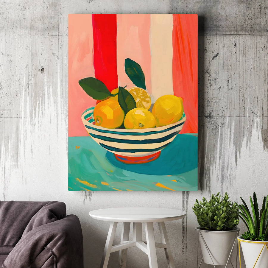 Lemon Still Life Vertical Canvas | Vibrant Citrus Fruit Painting | Premium Gallery Wrapped Canvas | Modern Kitchen & Dining Room Decor Gift