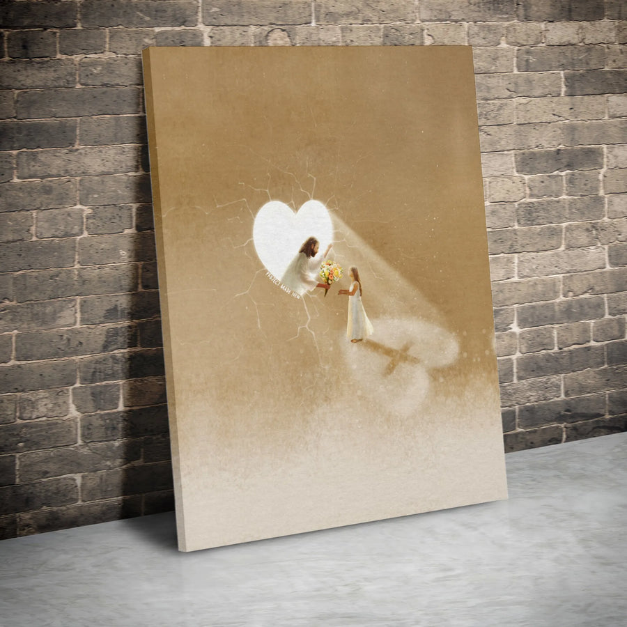Jesus and Child Canvas Wall Art | Jesus Giving Flowers to Girl | Premium Gallery Print | Christian Home Decor Gift
