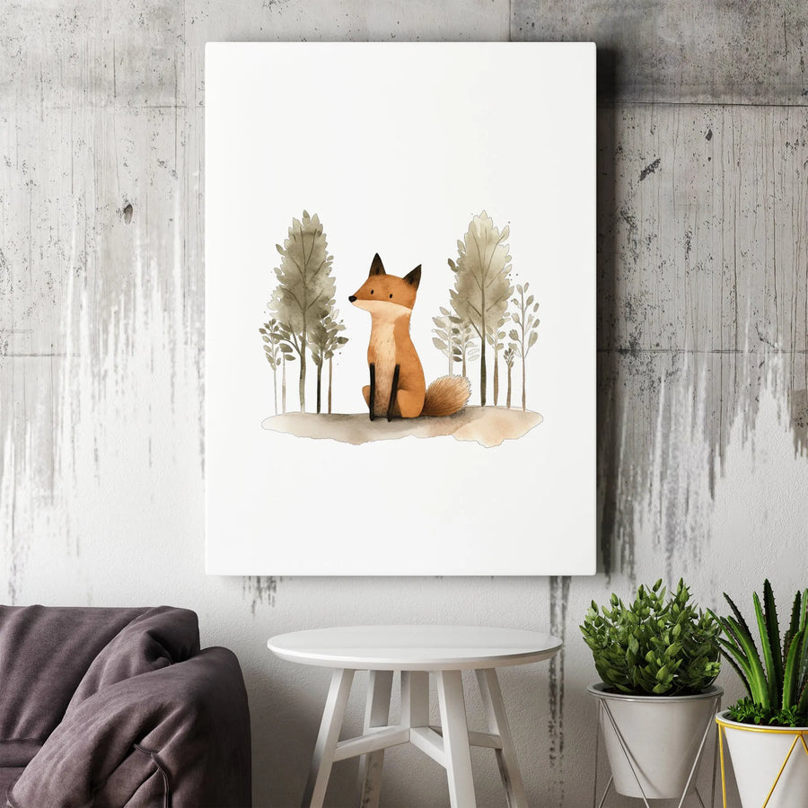 Watercolor Fox Canvas Wall Art | Woodland Forest Animal Illustration | Premium 1.25-Inch Thick Gallery Wrap | Cute Nursery & Home Decor Gift