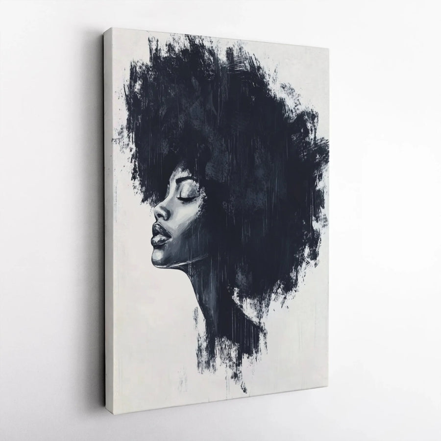 Black Woman Canvas Wall Art | Abstract Afro Hair Portrait Print | Premium 1.25" Thick Gallery Gallery Wrap | Modern Home Decor Gift for Women