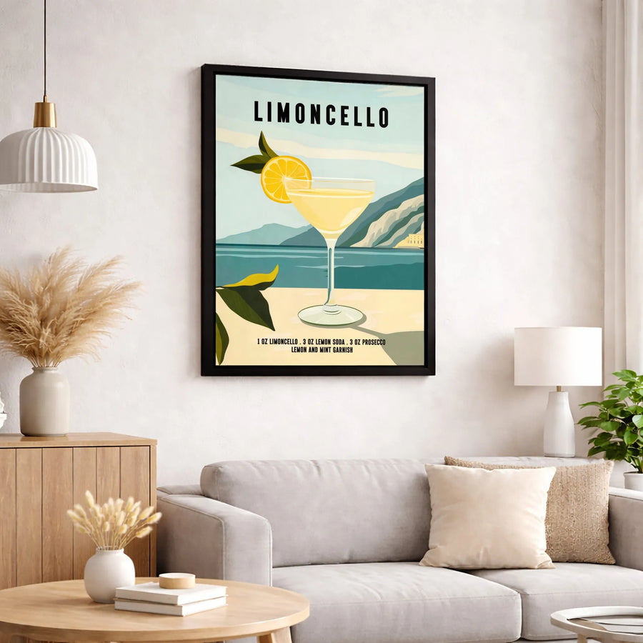Limoncello Cocktail Recipe Canvas Wall Art | Mediterranean Amalfi Coast Style Poster | Premium Gallery Wrap Decor | Bar Cart Kitchen Wall Decor Gift