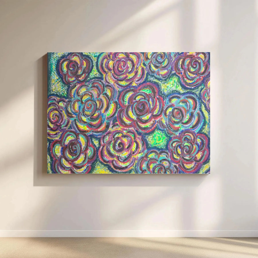 Abstract Rose Wall Art | Colorful Floral Oil Painting Print | Premium Gallery Wrapped Canvas | Modern Home Decor Gift