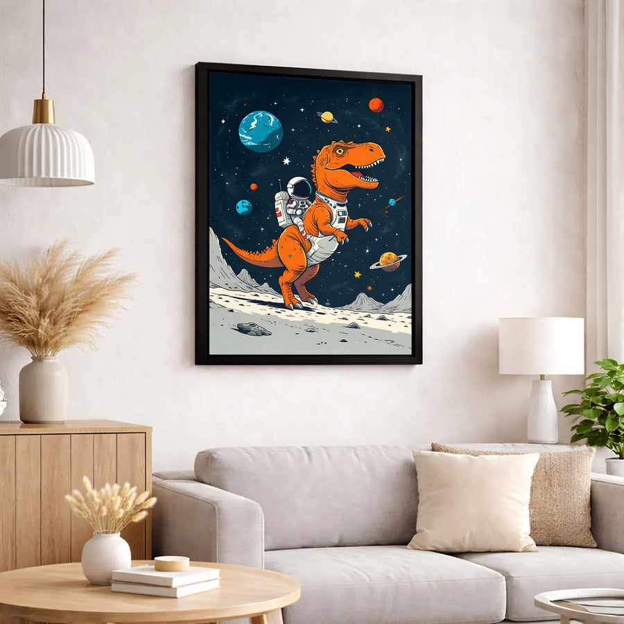 Astronaut T-Rex Wall Art | Whimsical Space Dinosaur Canvas Print | Premium Gallery-Wrapped Decor | Gift for Kids & Space Lovers