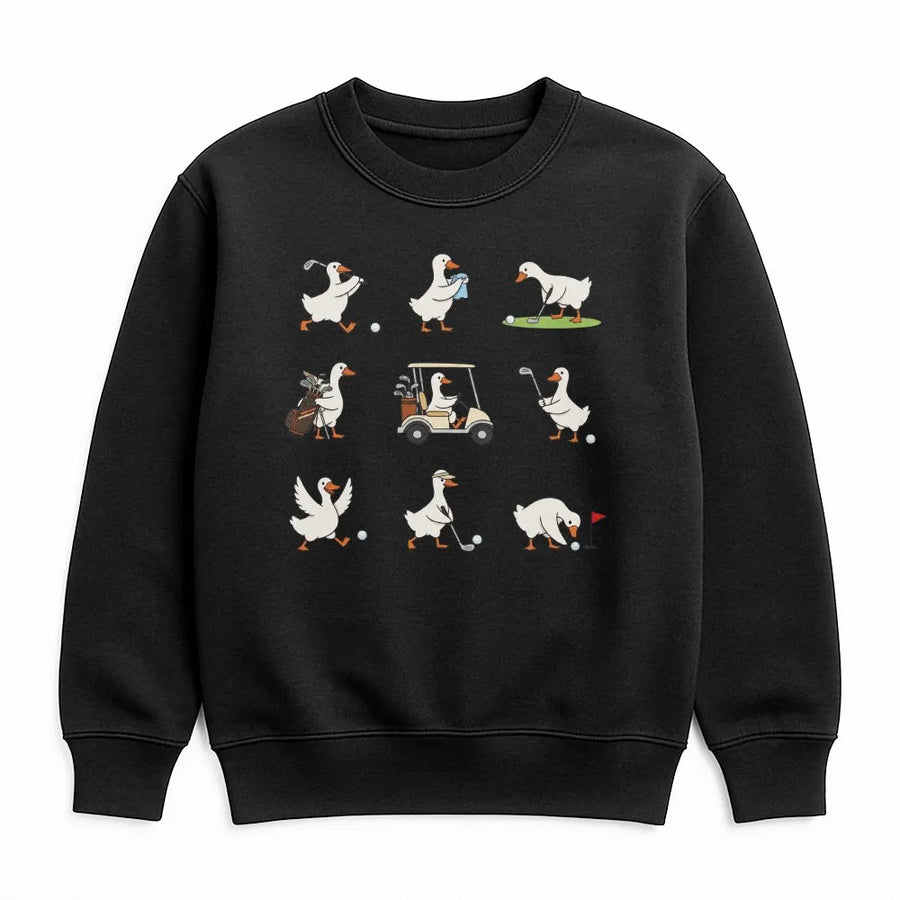 Funny Goose Golf Sweatshirt | Whimsical Cartoon Geese Graphic Pullover | Soft Cotton-Blend Sweatshirt | Premium Gift for Golfer