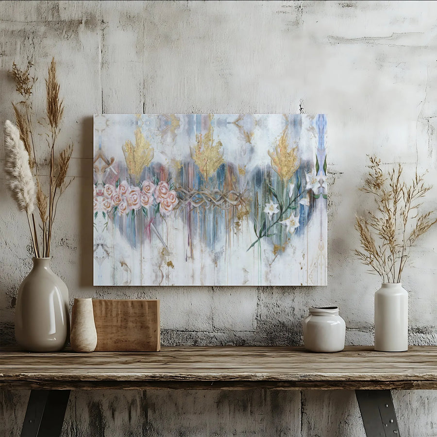 Three Sacred Hearts Canvas Wall Art | Modern Catholic Religious Painting | Premium Thick Gallery Wrap | Christian Home Decor Gift for Family