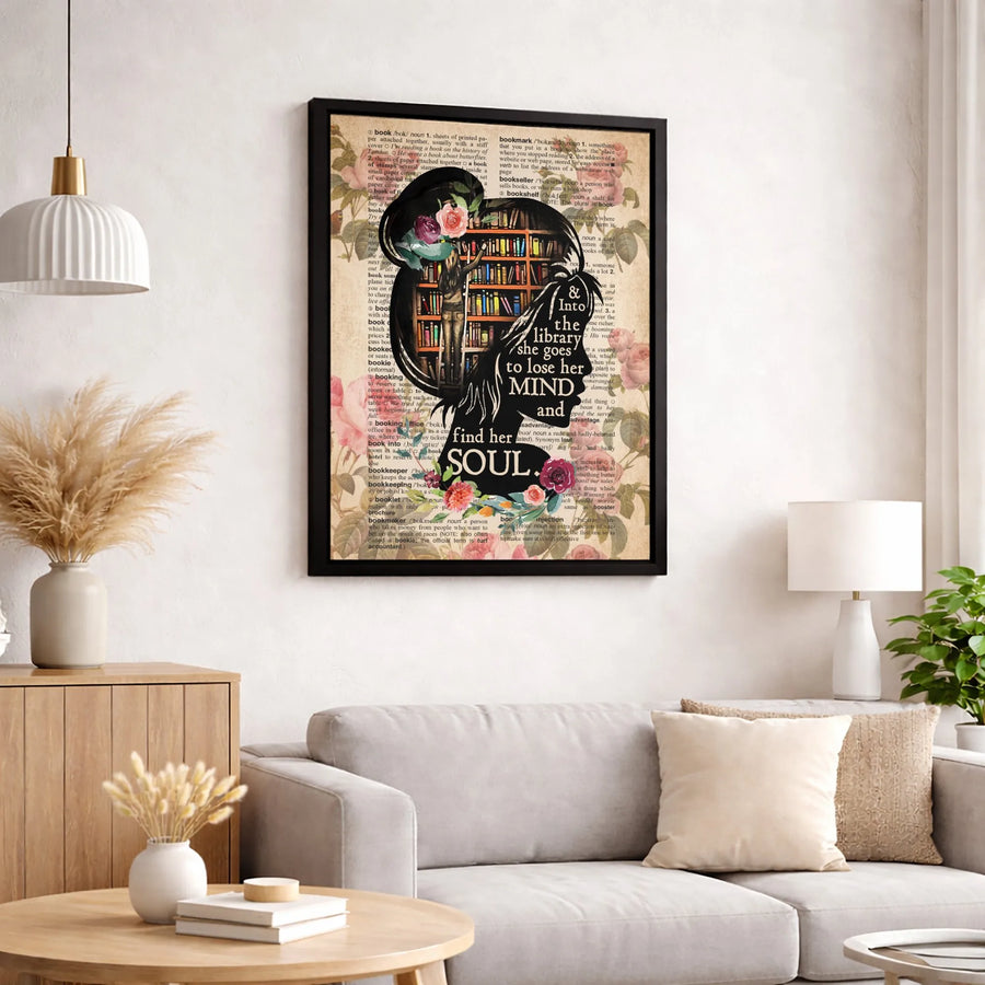 Library Silhouette Canvas Wall Art | Bookshelf Quote Literary Poster | Premium Fade-Resistant Decor | Gift for Readers & Book Lovers