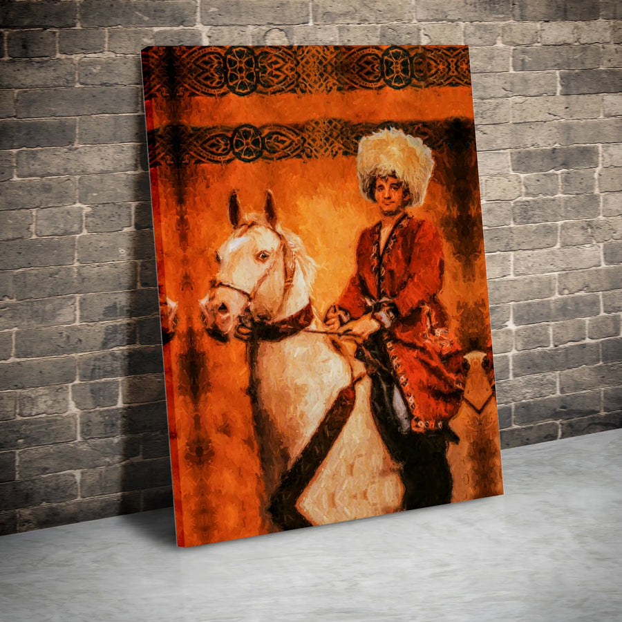 Traditional Caucasian Rider Canvas Print | Equestrian Papakha Hat Portrait | 1.25-Inch Gallery Wrap | Premium Cultural History Wall Art