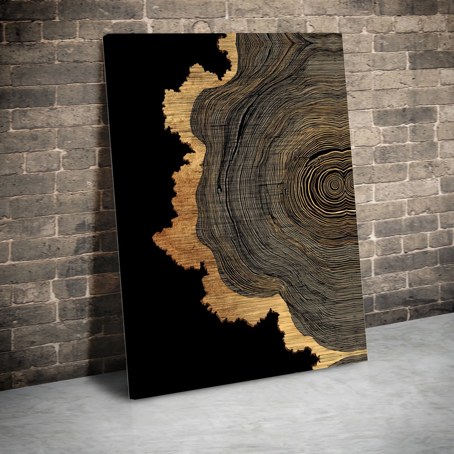 Abstract Gold And Black Tree Ring Canvas Art | Modern Wood Grain Wall Decor | Premium Fade-Resistant Print | Luxury Interior Gift for Living Room