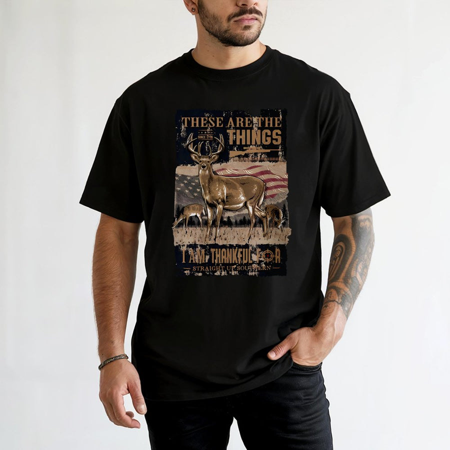 Deer Hunting T-Shirt | Patriotic American Flag Wildlife Design | 100% Cotton Premium Tee | Outdoorsman Birthday Gift