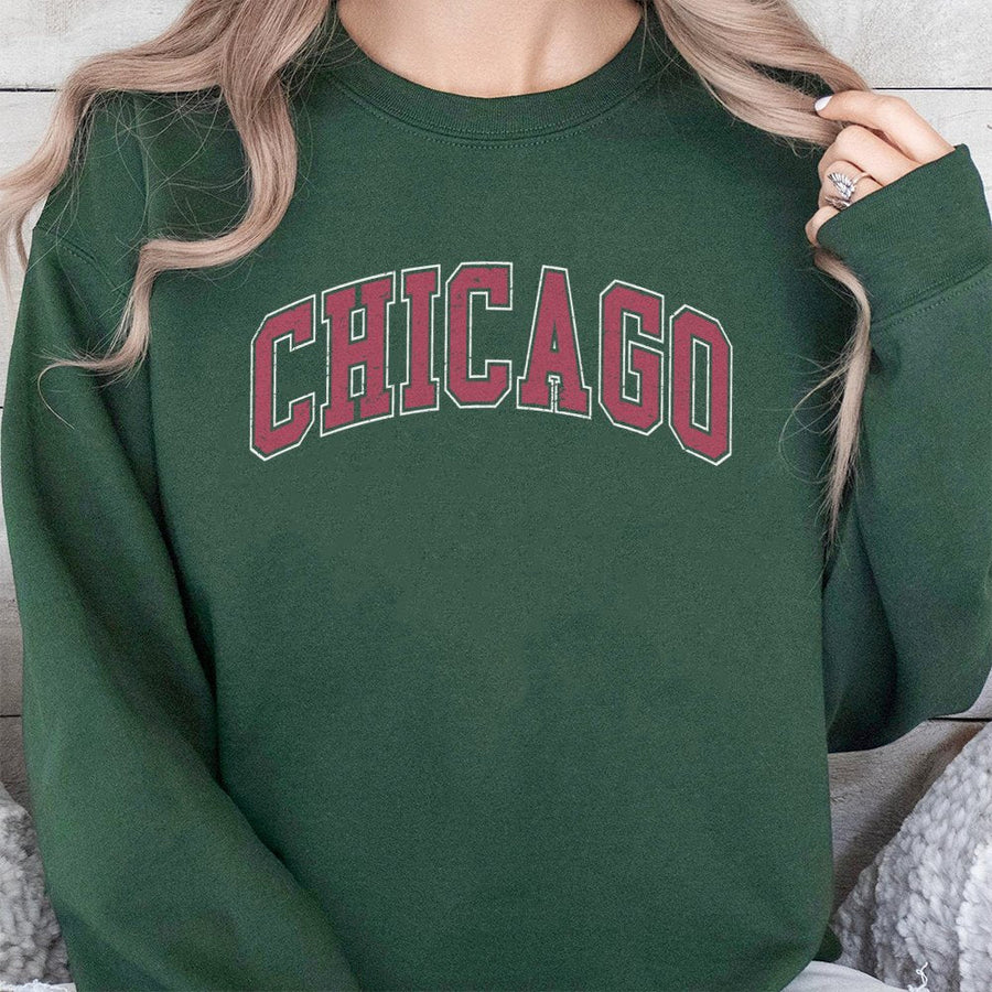 Chicago Sweatshirt | Vintage Varsity Lettering Graphic | Premium Cotton-Poly Blend | Unisex Crewneck Gift For Travelers And Windy City Locals