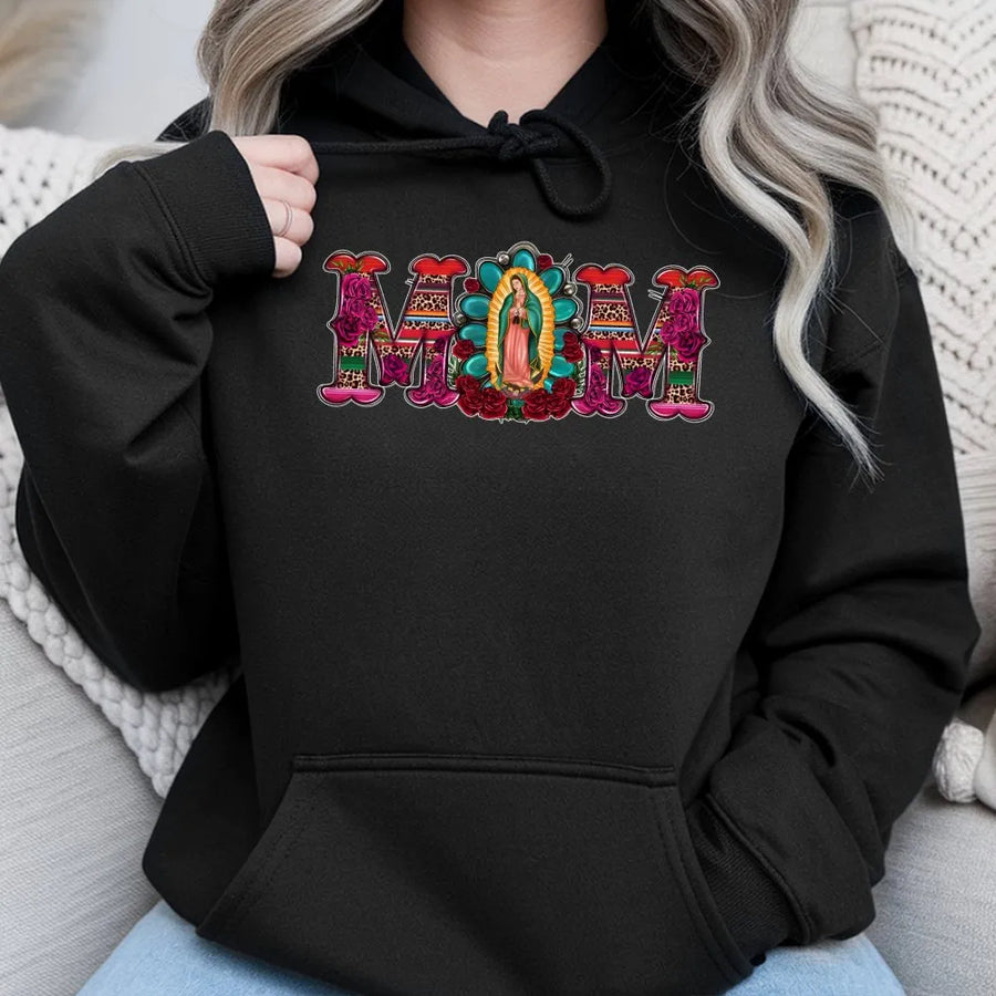 Virgen de Guadalupe Mom Hoodie | Mexican Heritage Floral Design | Premium Cotton Blend | Gift for Latina Mom Mother's Day 2026