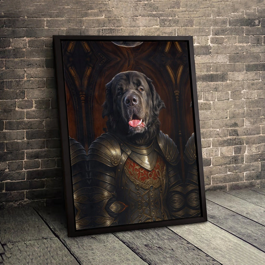 Newfoundland Dog Knight Portrait | Renaissance Warrior Armor Wall Art | Premium Gallery Wrapped Canvas | Unique Dog Lover Gift Home Decor