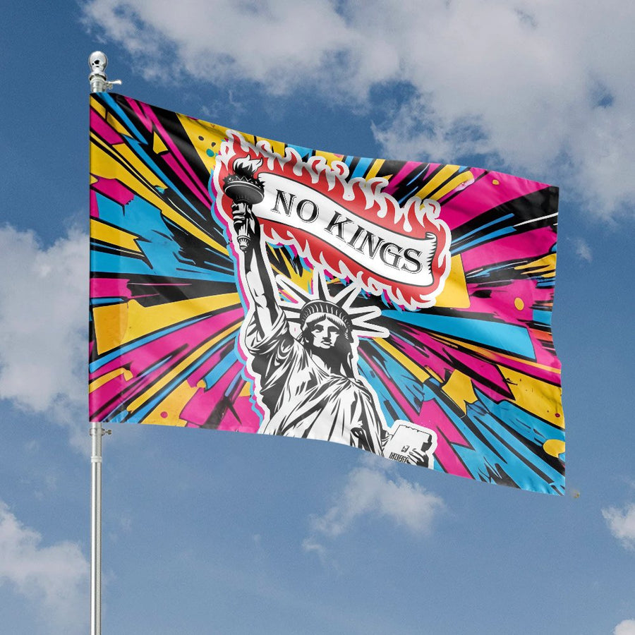 No Kings Statue Of Liberty House Flag | Psychedelic Pop Art Protest Banner | Premium Weather-Resistant Polyester | Patriotic Statement Decor Gift