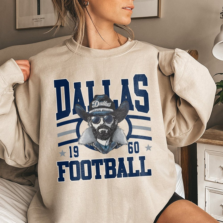 Dallas 1960 Football With Bearded Man In Cowboy Hat Sweatshirt