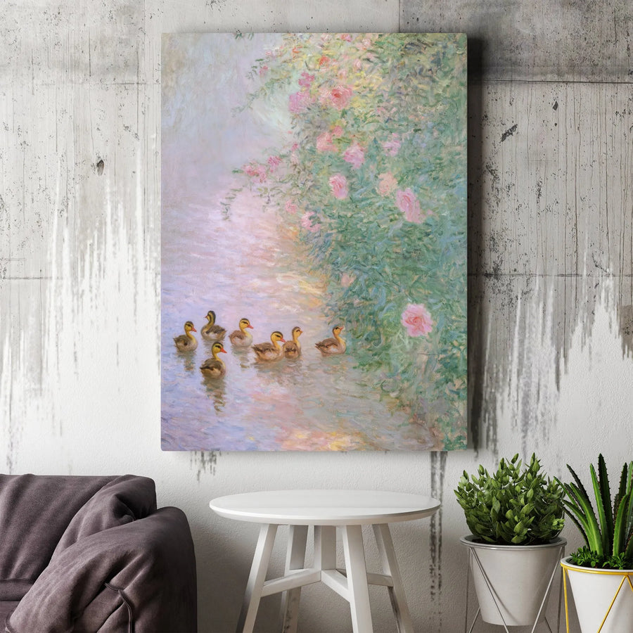 Impressionist Duckling Canvas Print | Vintage Monet Style Painting Reproduction | Premium Gallery Wrapped Canvas | Collector's Gift for Classic Art Lover