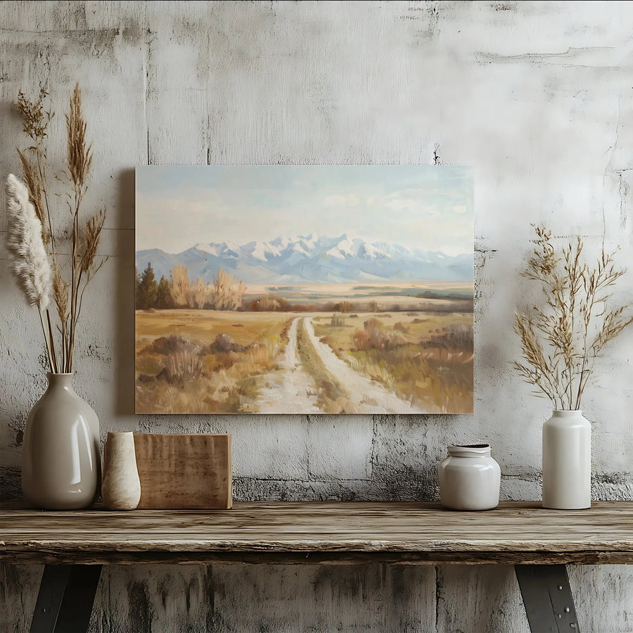 Mountain Landscape Canvas Print | Rustic Dirt Road Scenery Wall Art | Gallery Wrapped Premium Quality | Nature Decor for Living Room or Office