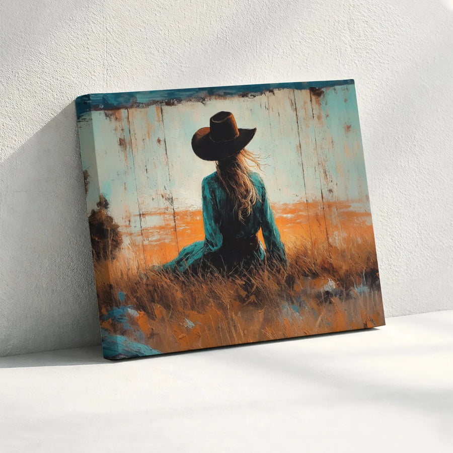 Western Cowgirl Canvas Print | Textured Impressionist Painting | Premium Gallery Wrap Canvas | Boho Farmhouse Living Room Decor Gift