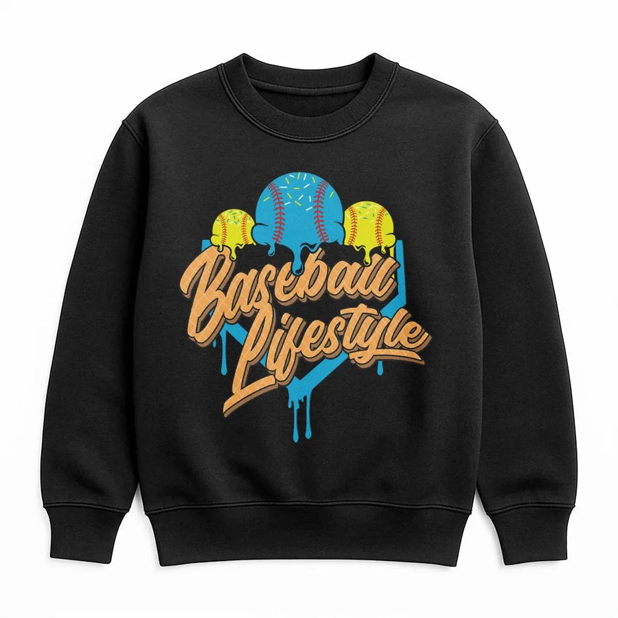 Baseball Lifestyle Sweatshirt | Ice Cream Drip Graphic Sweatshirt | Soft Cotton Blend Pullover | Gift for Baseball Player and Fan