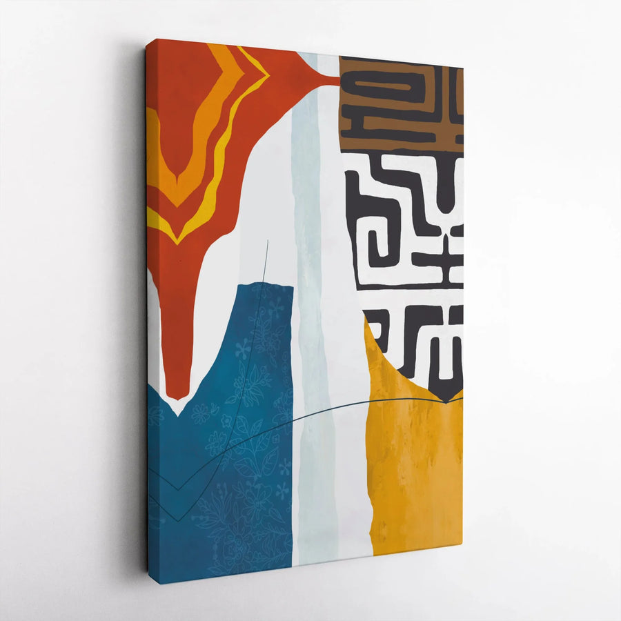 Abstract Tribal Wall Art | Modern African Geometric & Botanical Canvas Print | Premium Gallery Wrapped Decor | Unique Living Room Gift