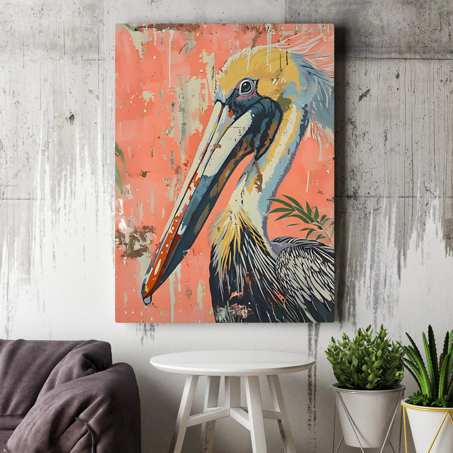Pelican Wall Art Canvas | Abstract Coastal Bird Street Art Print | 1.25 Inch Gallery Wrap | Modern Home Office Decor Gift