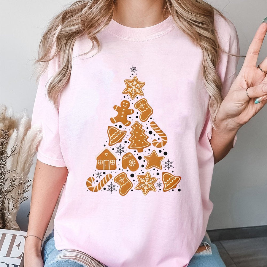 Gingerbread Man Christmas Tree T-Shirt | Festive Holiday Cookie Graphic | Premium 100% Cotton | Cute Winter Apparel Gift For Bakers