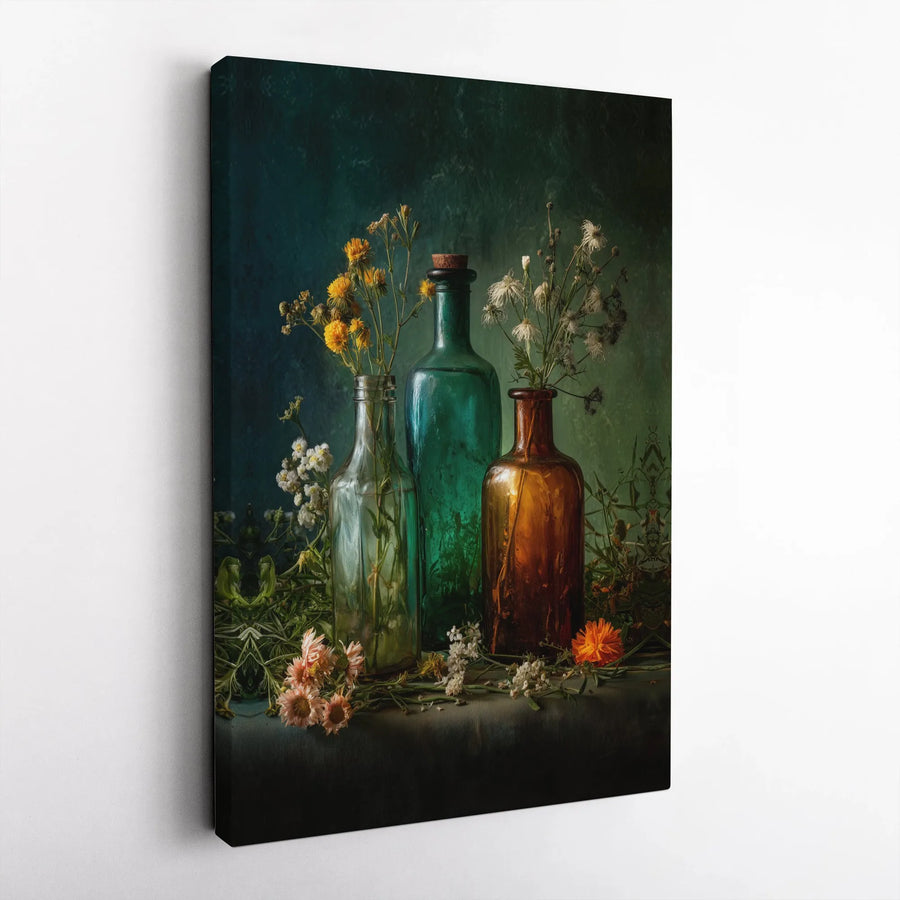 Vintage Wildflower Canvas Print | Moody Botanical Still Life Art | Premium Gallery Wrapped Canvas | Rustic Farmhouse Home Decor Gift