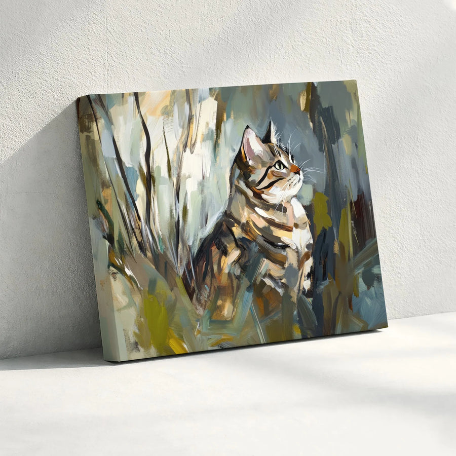 Tabby Cat Wall Art | Impressionist Animal Oil Painting Style | Premium Gallery Wrap Canvas | Modern Home Decor Gift for Cat Lovers