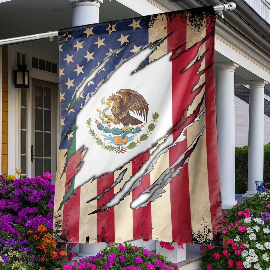 USA Mexico Ripped Flag | Patriotic Dual Heritage Garden Decor | Weather-Resistant Premium Polyester | House Warming Gift for Heritage Pride