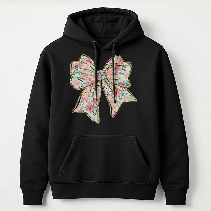 Coquette Bow Hoodie | Aesthetic Floral Ribbon Graphic | Premium Cotton Blend Fleece | Trendy Unisex Gift For Her