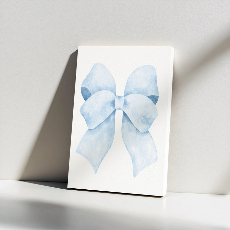 Watercolor Blue Bow Canvas Wall Art | Soft Pastel Aesthetic Decor | Premium Gallery Wrap Print | Nursery & Coastal Home Gift Idea