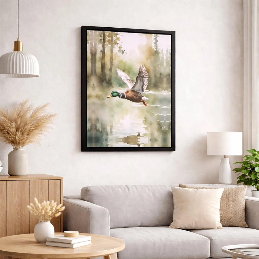 Mallard Duck Wall Art | Watercolor Wildlife Painting | Premium 1.25" Gallery Wrapped Canvas | Nature Lover Home Office Decor Gift