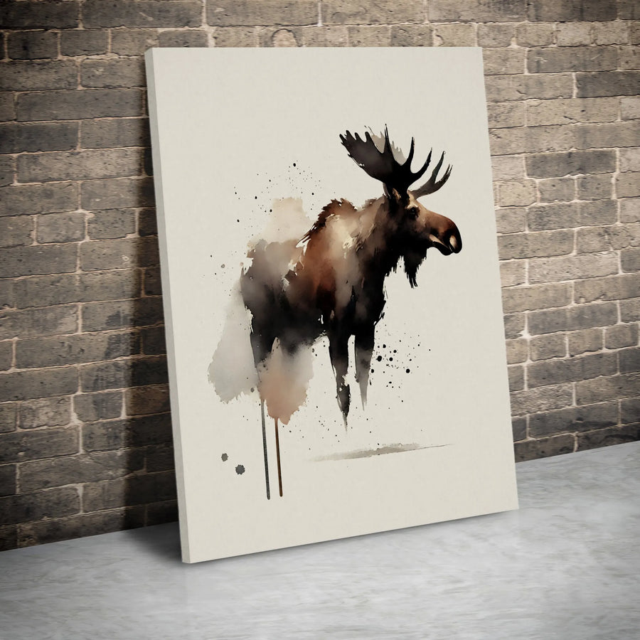 Watercolor Moose Canvas Print | Rustic Wildlife Wall Art | Premium Gallery Wrapped Decor | Nature Lover Living Room Gift
