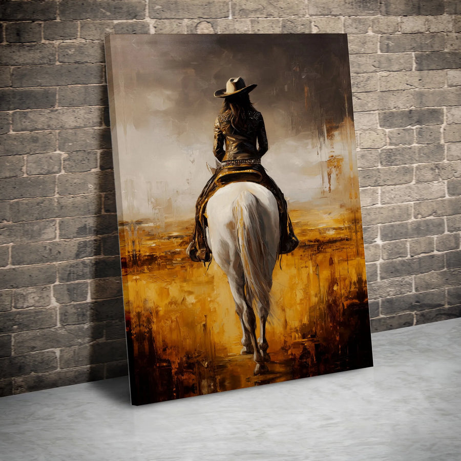 Western Cowgirl Canvas Wall Art | Abstract Horse Painting Print | Premium Thick Gallery Wrapped Canvas | Rustic Farmhouse Decor Gift