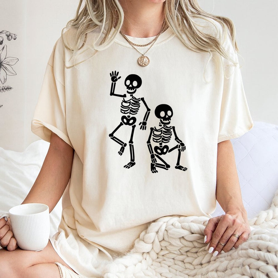 Funny Dancing Skeletons T-Shirt | Cute Halloween Graphic Tee | Premium 100% Cotton | Spooky Season Gift For Friends