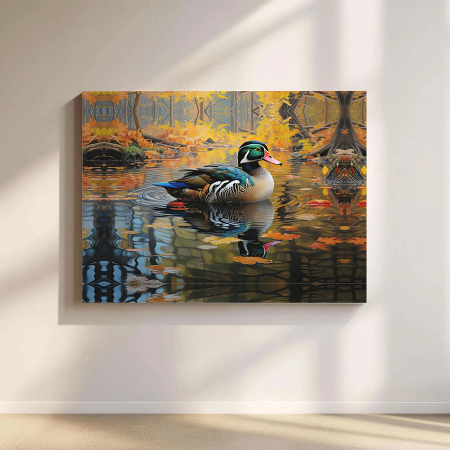 Wood Duck Canvas Wall Art | Autumn Pond Nature Landscape Print | Premium 1.25-Inch Gallery Wrap | Wildlife Decor for Hunters and Cabin Enthusiasts