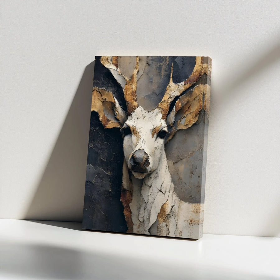 Rustic Stag Wall Art | Textured Animal Portrait | Premium Gallery Wrapped Canvas | Modern Living Room Decor Gift